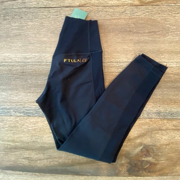 NWT P’tula x HB High Waisted Ribbed Detail Black Seamless Leggings Size XS 🖤 - Picture 3 of 13
